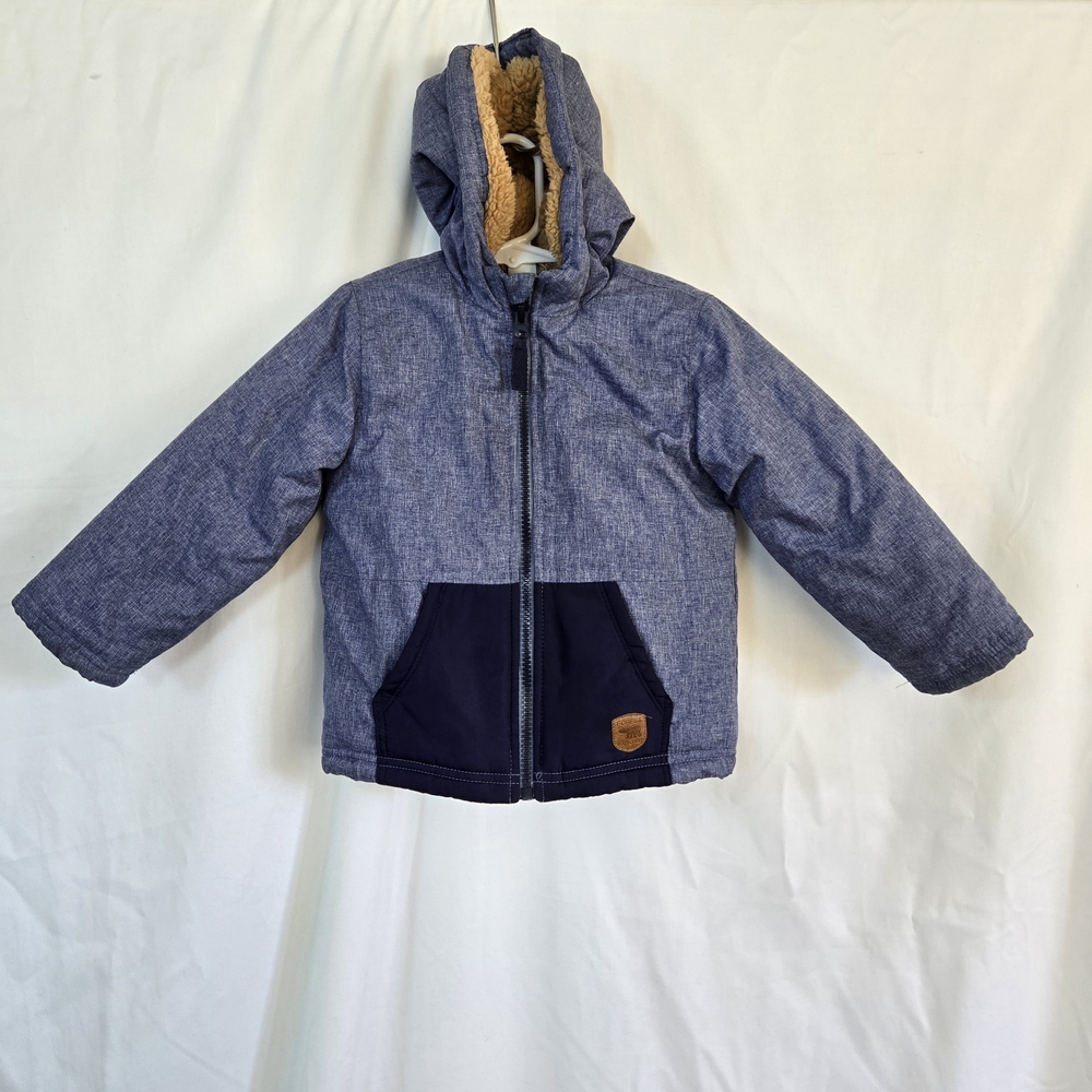 Little Me Boys Blue Hooded Fleece Lined Long Sleeve Fall Winter Puffer Jacket 2T